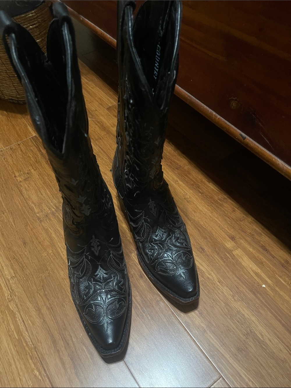 Black Embroidered Women's Heeled Cowboy Boots - Brand Unspecified